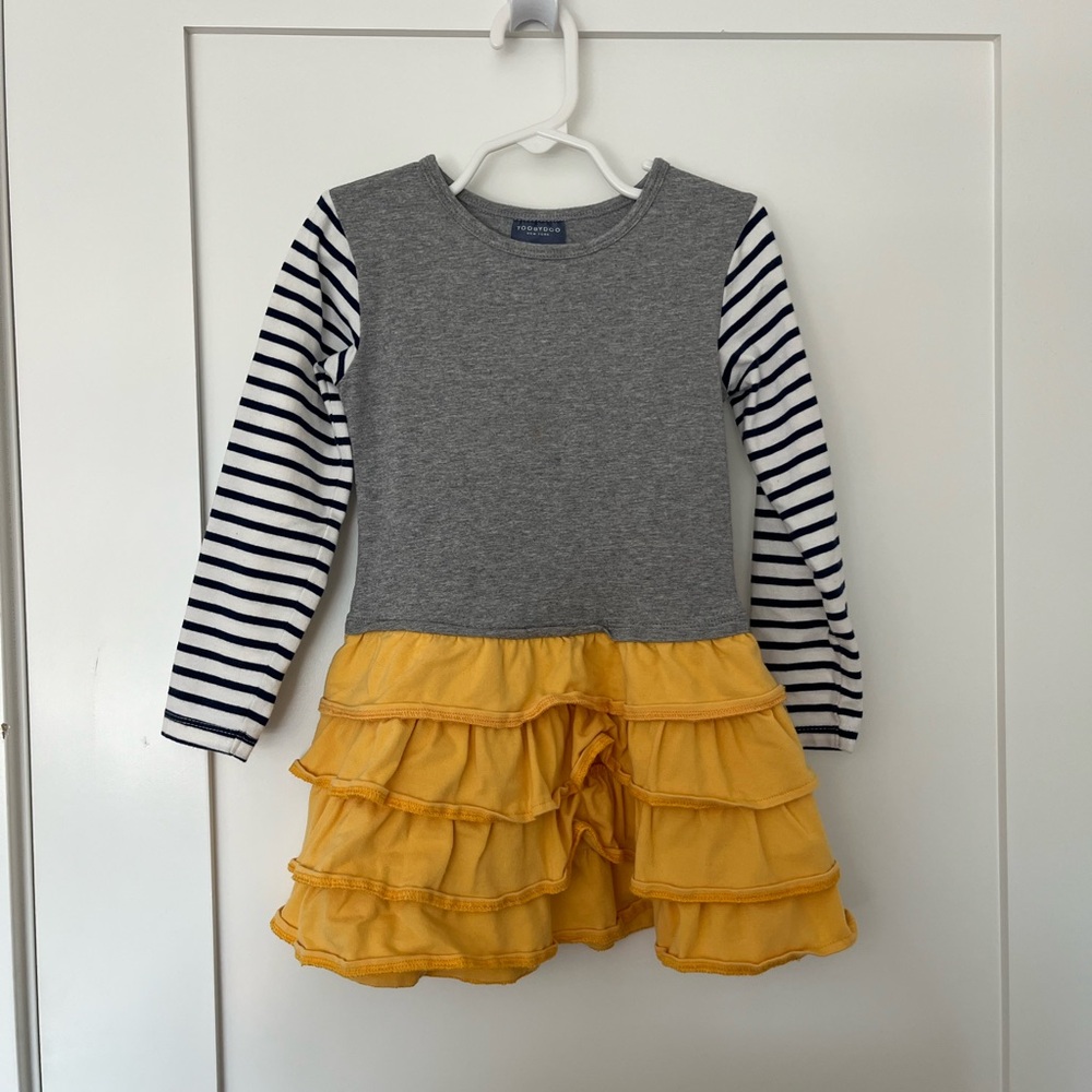 Toobydoo Gray and Yellow Striped Casual Dress